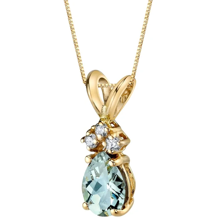 0.5 ct Pear Shape Green Amethyst and Diamond Pendant in 14k Yellow Gold