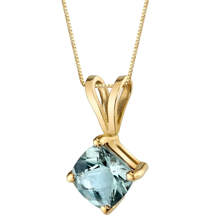 0.75 ct Cushion Cut Green Amethyst Pendant in 14k Yellow Gold