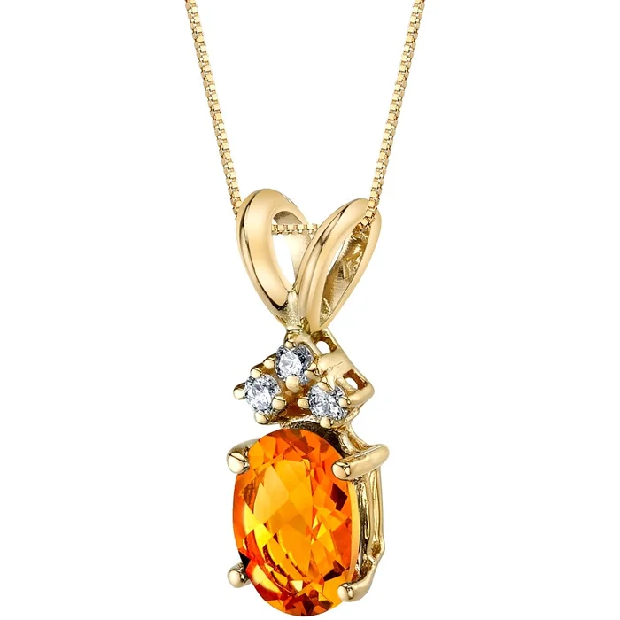 0.75 ct Oval Shape Citrine and Diamond Pendant in 14k Yellow Gold