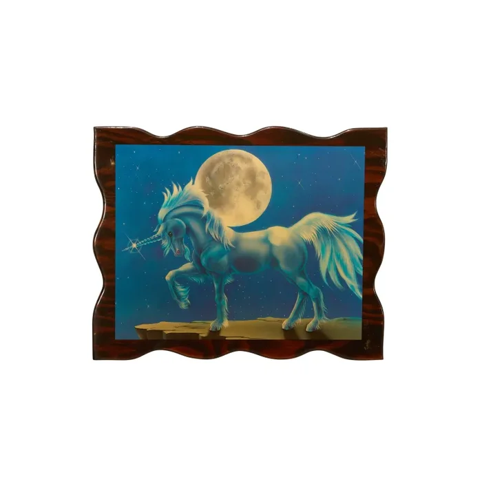 0078 (A+D) Blue Unicorn Wavy Wood Plaque Painting