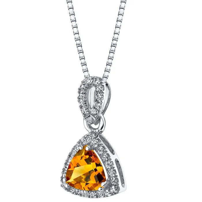 1.5 ct Trillion Cut Citrine and White Topaz Pendant in 14k White Gold