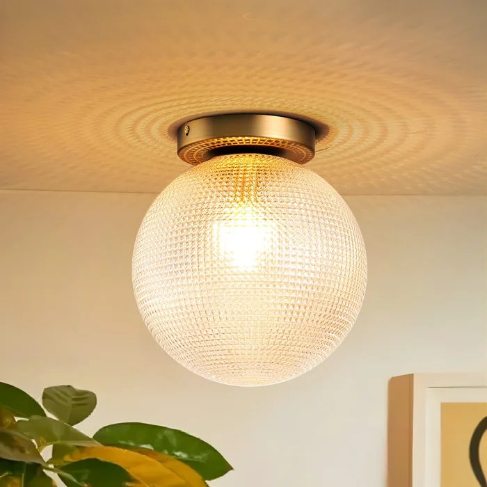 1-Light 11 in. Modern Gold Textured Prismatic Clear Glass Globe Bubble Semi-Flush Mount Light – 9.8 in. W x 11 in. H