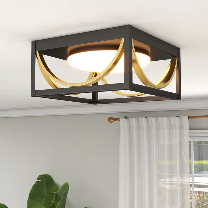 1-Light 28W LED Matte Black Ceiling Light – 11.8″x11.8″x5.5″