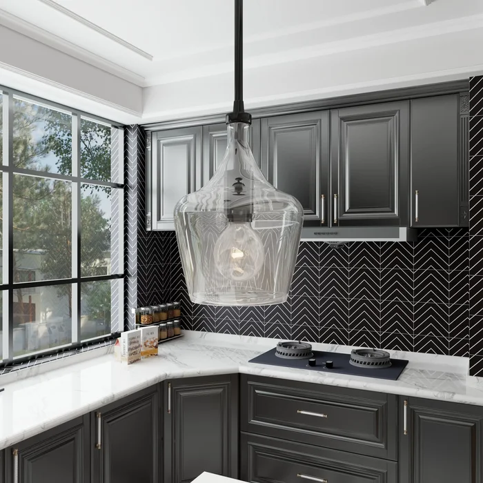 1-Light Dark Bronze Teardrop Pendant Light with Clear Glass Shade