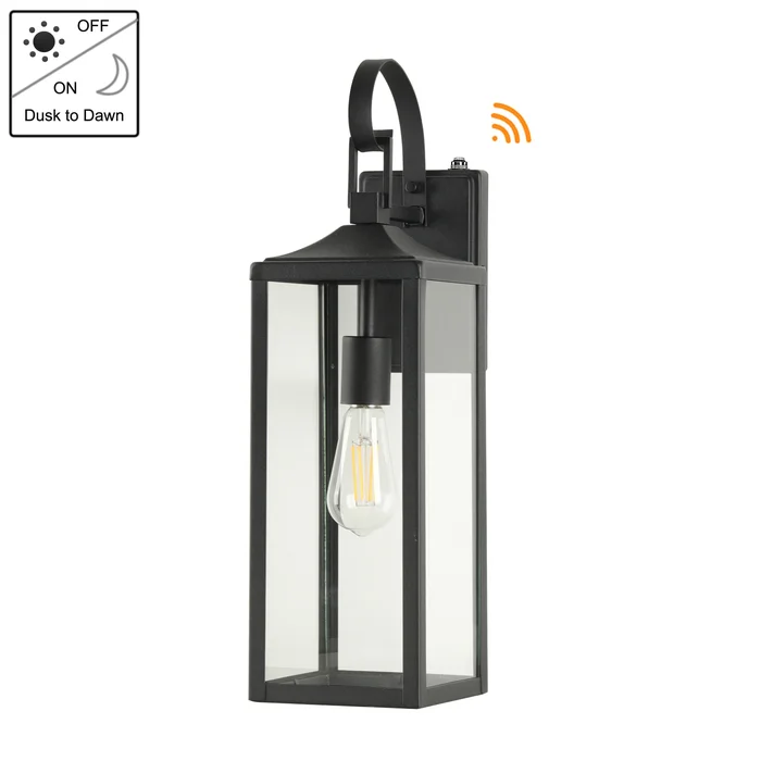 1-Light Dusk to Dawn Outdoor Wall Light with Matte Black Finish and Clear glass shade