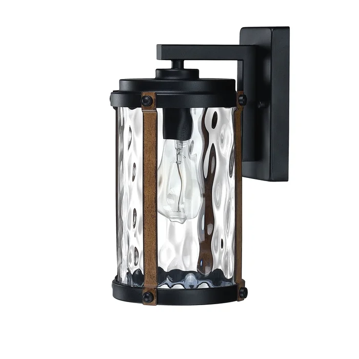 1-Light Matte Black and Barnwood accents Outdoor Wall Lantern Sconce