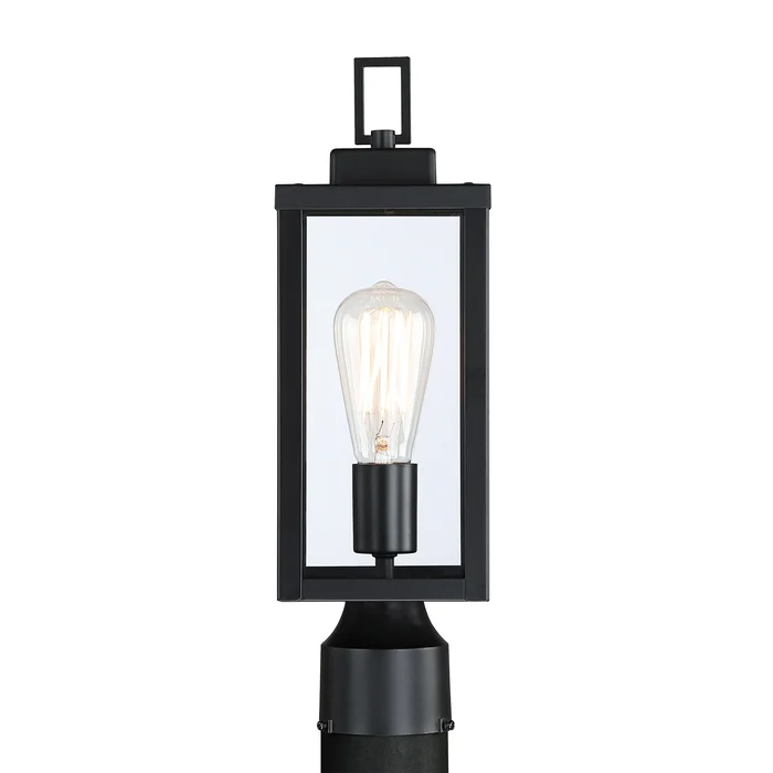 1-light Matte Black Outdoor Post Light Kits Head with Clear Glass Shade