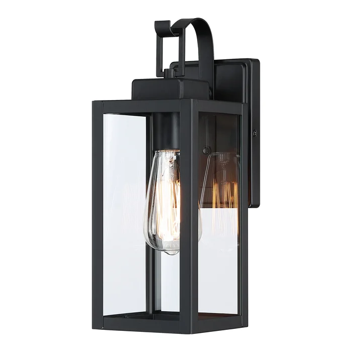 1-Light Matte Black Outdoor Wall Lantern Sconce with Dusk to Dawn
