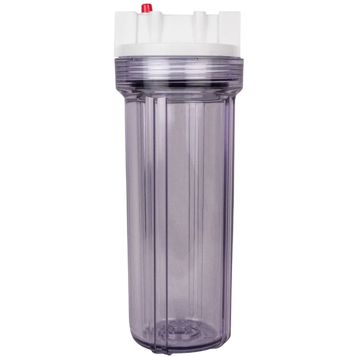 10″ Slim Line Filter Housing Clear Sump/White Boss Cap 1/2″ W/ PR – 1/2″ FPT