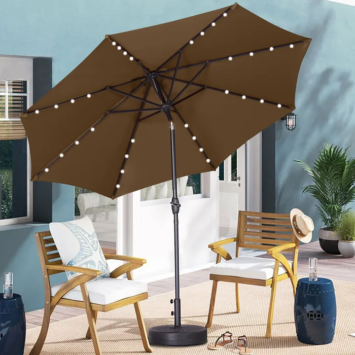 10ft Patio Umbrella with Lights Outdoor Umbrella with Crank Lift System