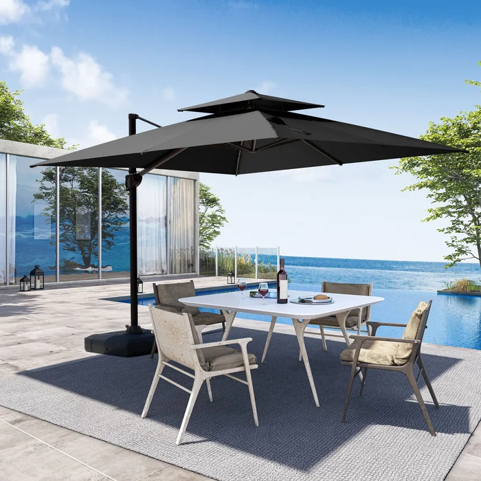 11 x 11 FT Outdoor Patio Cantilever Umbrella with Crank and 360 Degrees Rotation