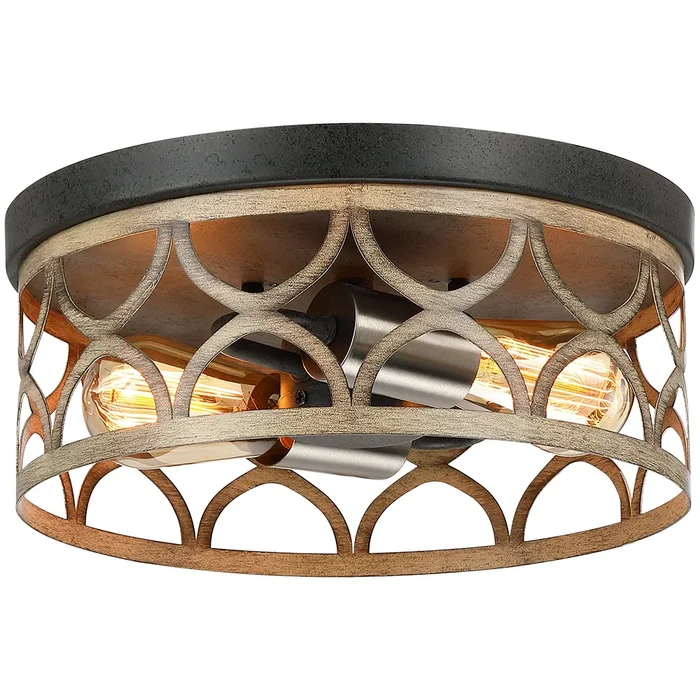 12 in. 2-Light Bronze and Wood Tone Flush Mount Ceiling Light – 12″W