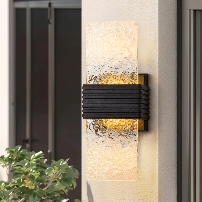 12 in. Modern Black Clear Acrylic Outdoor Light Integrated LED 3000K IP54 Waterproof Wall Sconce – 5.1 in. W x 12.5 in. H
