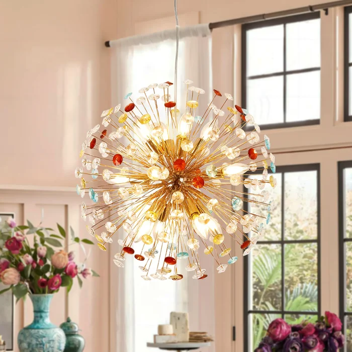 12-Light Modern Glam Linear Sputnik Crystal Chandelier Starburst Firework Globe Pendant Light – 21.6 in. W x 21.6 in. H