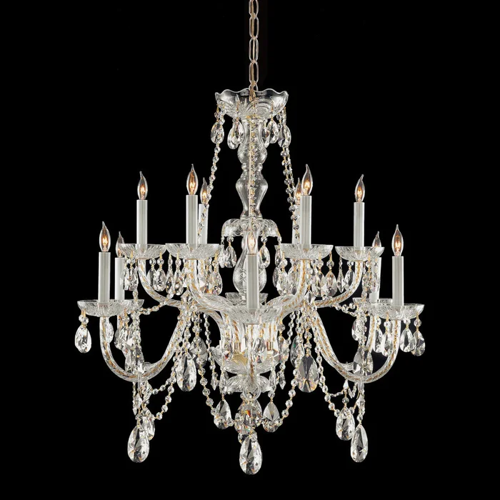 12-light Polished Brass/ Italian Crystal Chandelier