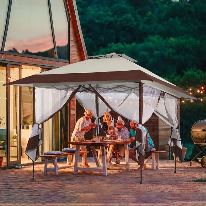 13 Ft. x 13 Ft. Square Portable Double Roof Gazebo With Netting