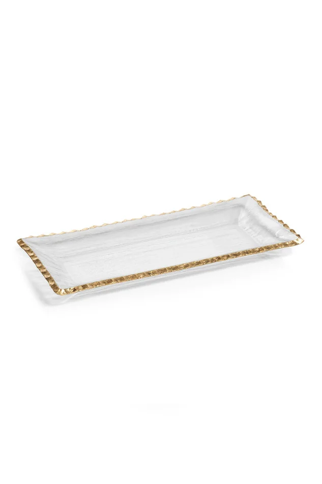 14.5″ TEXTURED RECTANGULAR TRAY W/ JAGGED GOLD RIM