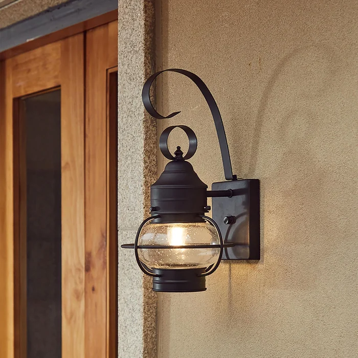 14-in H Outside Porch Light in Matte Black Finish with Clear Seeded Glass
