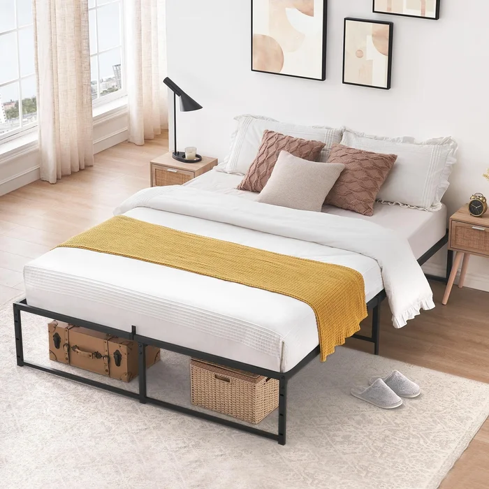 14 inch Metal Bed Platform Frame with 3 in 1 Steel Support