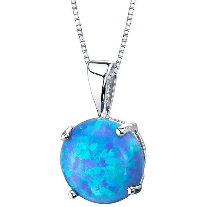 14k White Gold Gold Created Blue Opal Solitaire Pendant