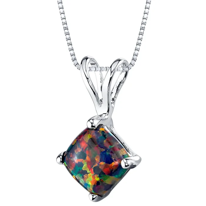 14k White Gold Gold Cushion Cut Created Black Opal Pendant