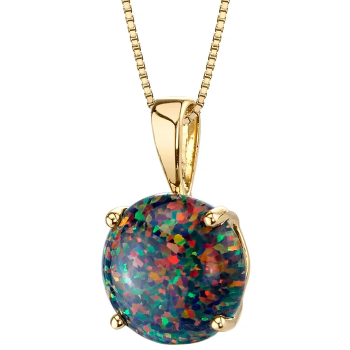 14k Yellow Gold Gold Created Black Opal Solitaire Pendant