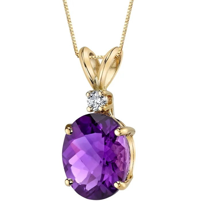 14k Yellow Gold Oval Shape 2.00 cts Amethyst Diamond Pendant