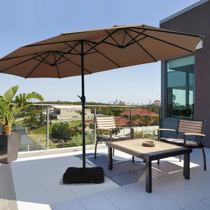 15 Ft Outdoor Double-Sided Patio Market Umbrella with Base