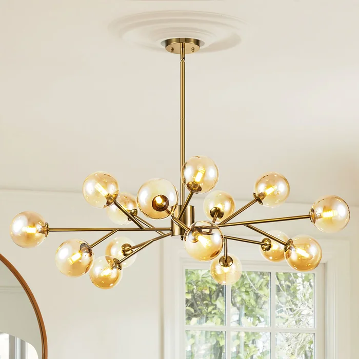 15-Light Modern Linear Sputnik Kitchen Island Light Branch Cluster Glass Globe Bubble Chandelier