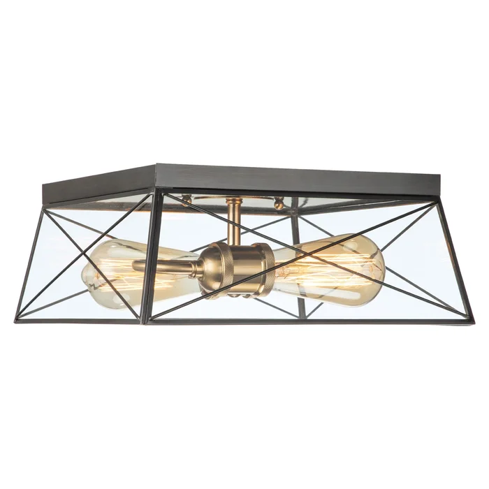 2-Light Dark Bronze and Brass Finish Copper Flush Mount – Dark Bronze