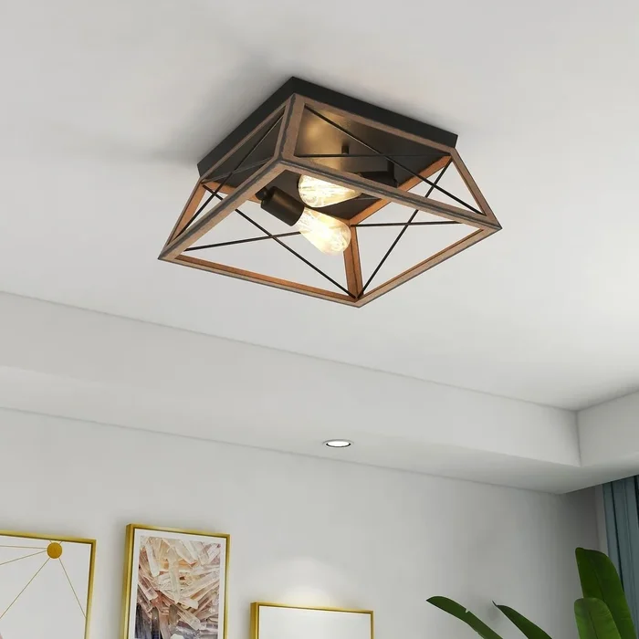 2 Light Farmhouse Flush Mount Ceiling Light – 12.97″x12.97″x5.83″