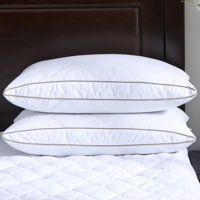 2 Pack Quilted Gusseted Feather and Down Pillows – White