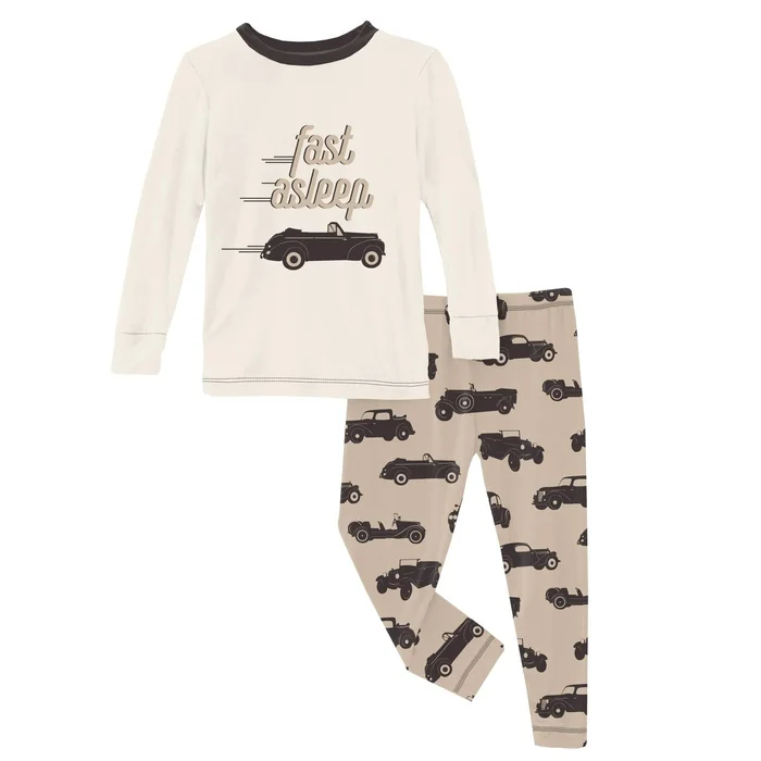 2 Piece Pajama Set (Long Sleeve) – Burlap Vintage Cars with Graphic Top