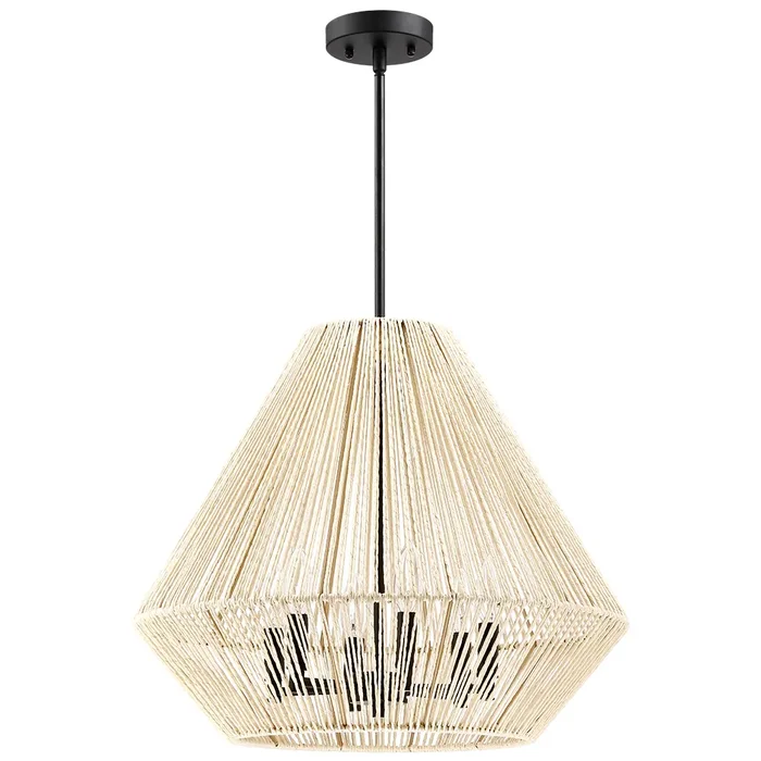 21 in. 6-Light Rattan Chandelier Light with Black Canopy