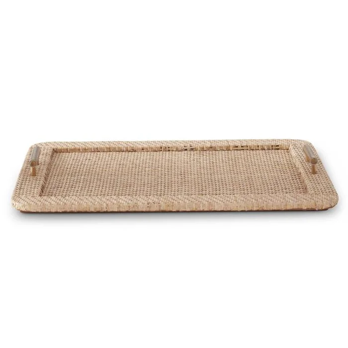 23″ Rattan Wrapped Tray With Brass Handles