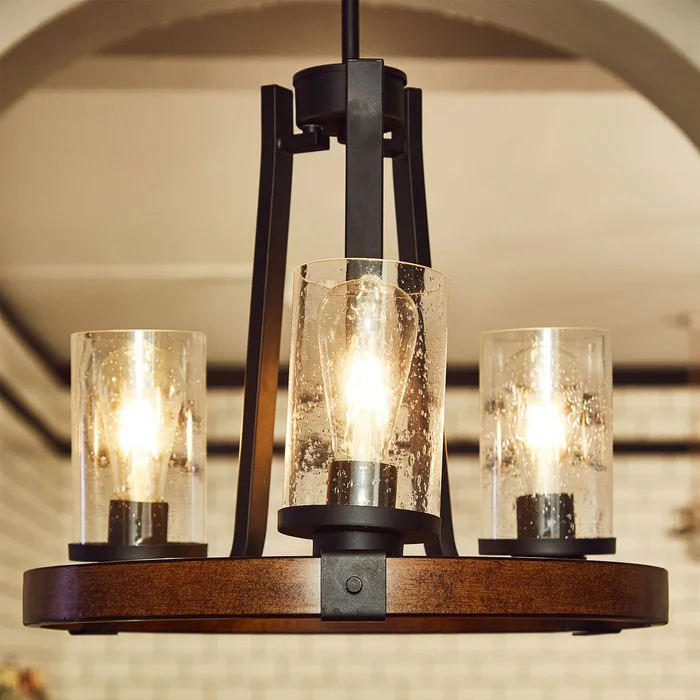 3 Light Shaded Wagon Wheel Chandelier – 18.95″x29″