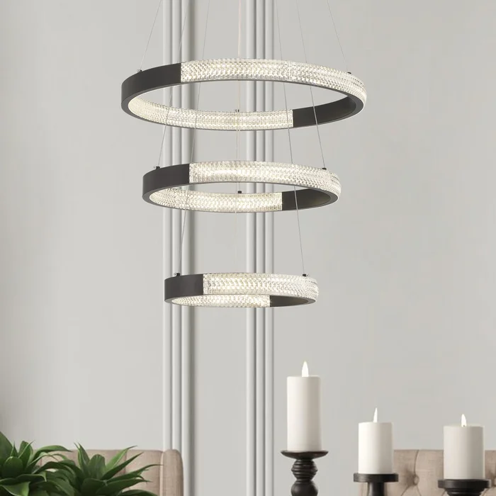 3-Light Unique Tiered LED Chandelier – 18.9” H x 19.88” W x 19.88” D