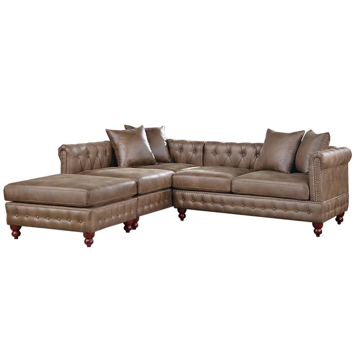 3 Piece Leatherette Upholstered Sectional Sofa Set with Wood Legs
