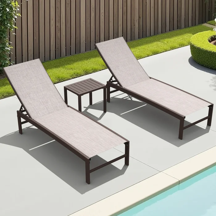 3-Piece Outdoor Loungers Patio Chaise Lounge Chairs Set with Side Table
