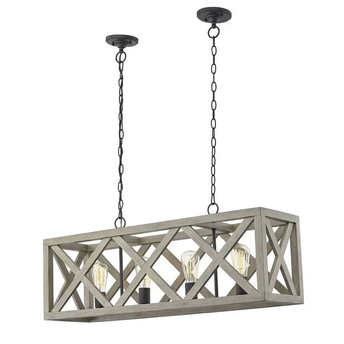 4 – Light Anchor Grey Oak And Matte Black Pendant – 36″x9.85″x14″
