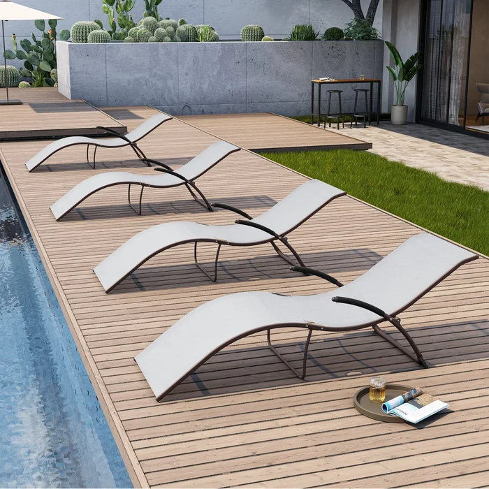 4-Piece Outdoor Patio Portable Folding Reclining Chaise Lounge Chairs – 69.09″ L * 24.61″ W * 26″ H