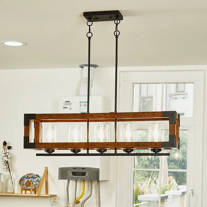 5 Light Lantern Rectangle Chandelier – 36″x8.55″x53″