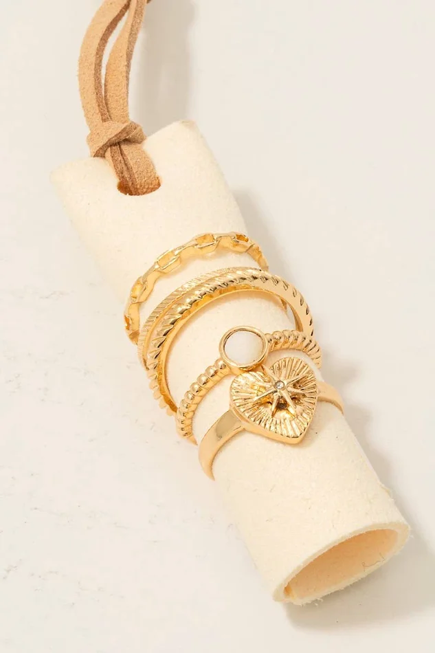 5Pc Mixed Size Heart Band Rings Set: GDCRM