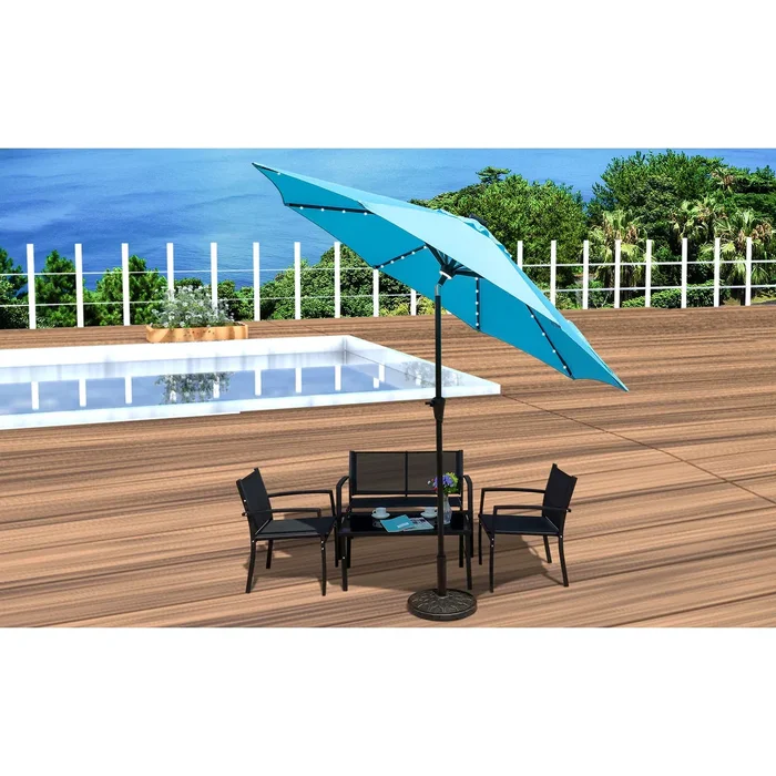 9 ft. Aluminum Market Solar LED Patio Umbrella in Blue