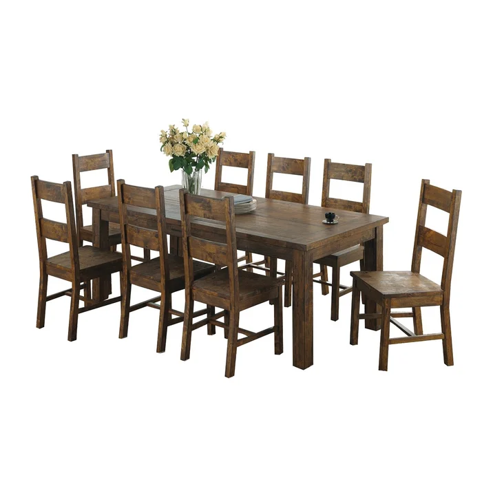9 Piece Rectangular Dining Set in Rustic Golden Brown