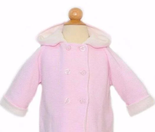 A Soft Idea Cotton Double Breasted, Double Faced Seed Stitch Hoodie, Pink/Cream