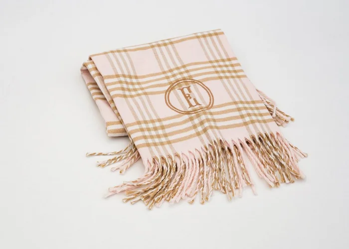 A Soft Idea Pink/Camel Plaid Receiving Blanket
