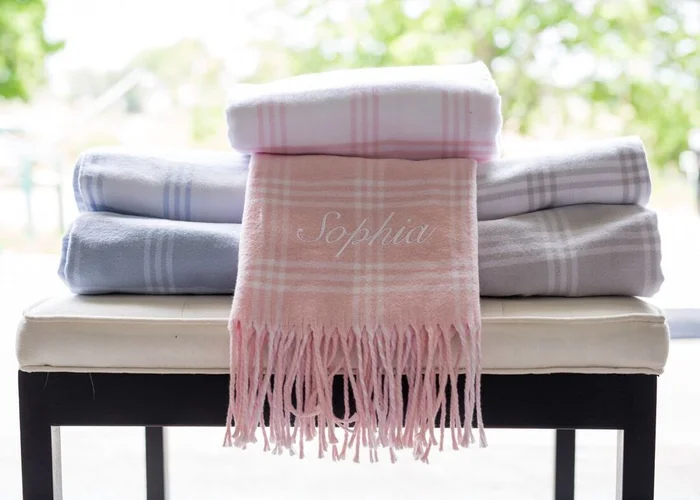 A Soft Idea White/Pink Windowpane Receiving Blanket