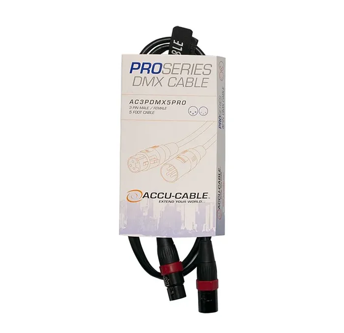 Accu-Cable AC3PDMX5PRO, Pro Series 3-Pin Male to 3-Pin Female Connection DMX Cable – 5 Ft
