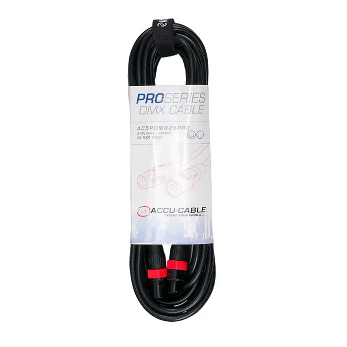 Accu-Cable AC5PDMX25PRO, Pro Series 5-Pin Male to 5-Pin Female Connection DMX Cable – 25 Ft